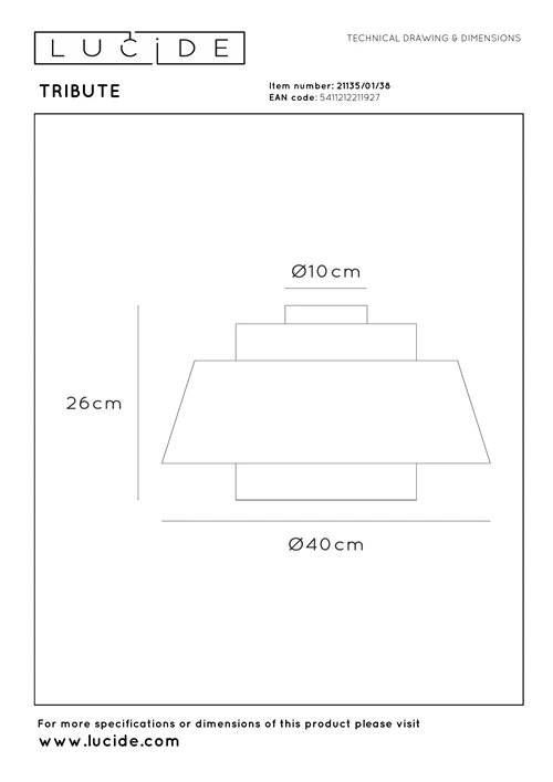 Lucide TRIBUTE - Plafonnière - Ø 40 cm - 1xE27 - Beige - technisch